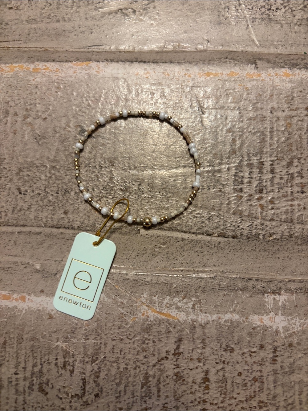 Enewton Gold and White Beaded Stretch Bracelet